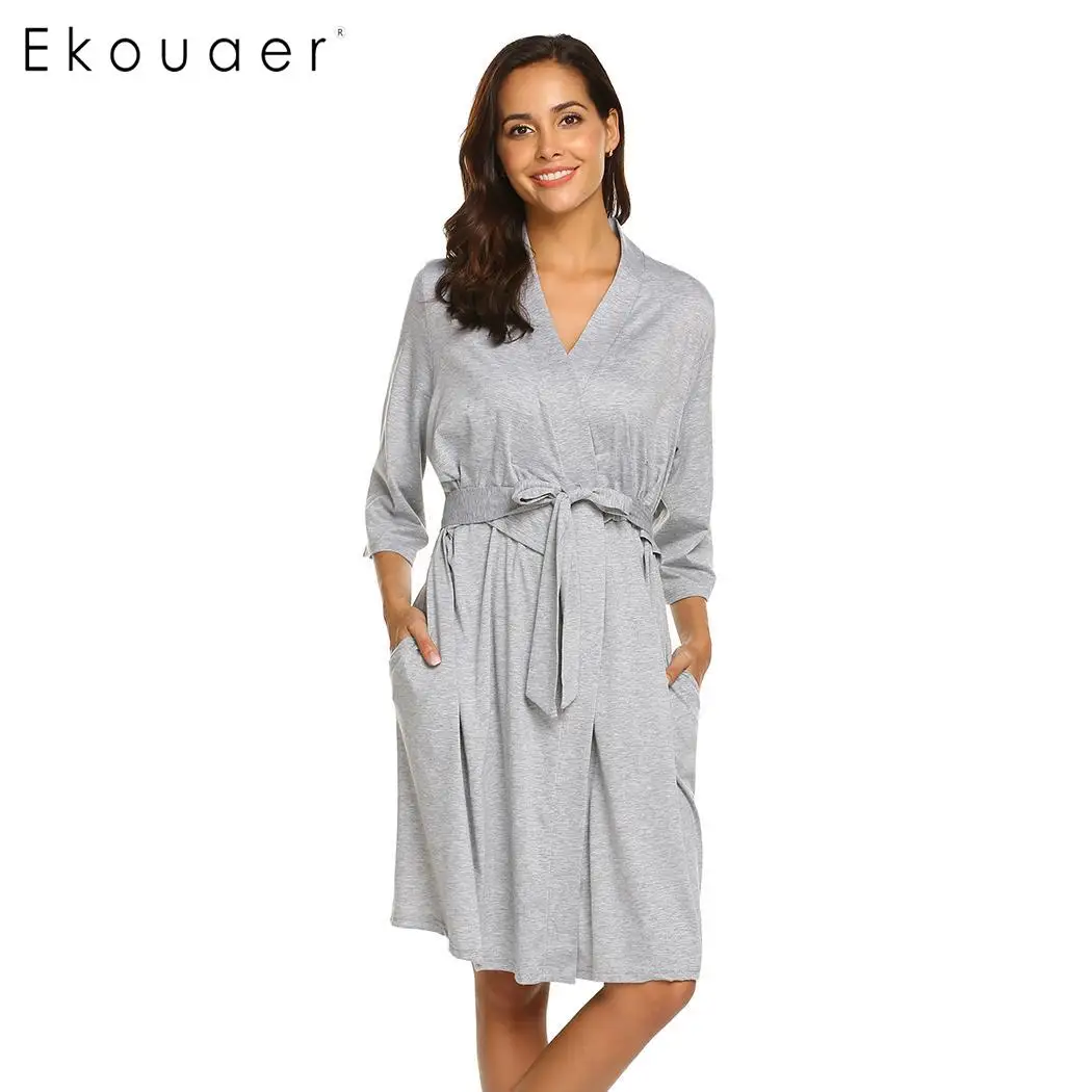 Ekouaer Robe Women Kimono Bathrobe Nightwear V Neck Dressing Gown Three Quarter Sleeve Solid Maternity Bath Robes Sleepwear
Ekouaer Robe Women Kimono Bathrobe Nightwear V Neck Dressing Gown Three Quarter Sleeve Solid Maternity Bath Robes Sleepwear