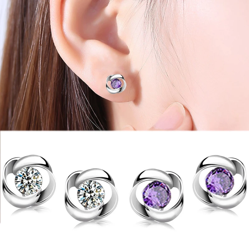 Rotation Cute 1Pair Silvering Crystal Shiny Fashion Jewelry Korean White Stud Earring Love Flower Christmas Gifet Purple Couples
Rotation Cute 1Pair Silvering Crystal Shiny Fashion Jewelry Korean White Stud Earring Love Flower Christmas Gifet Purple Couples