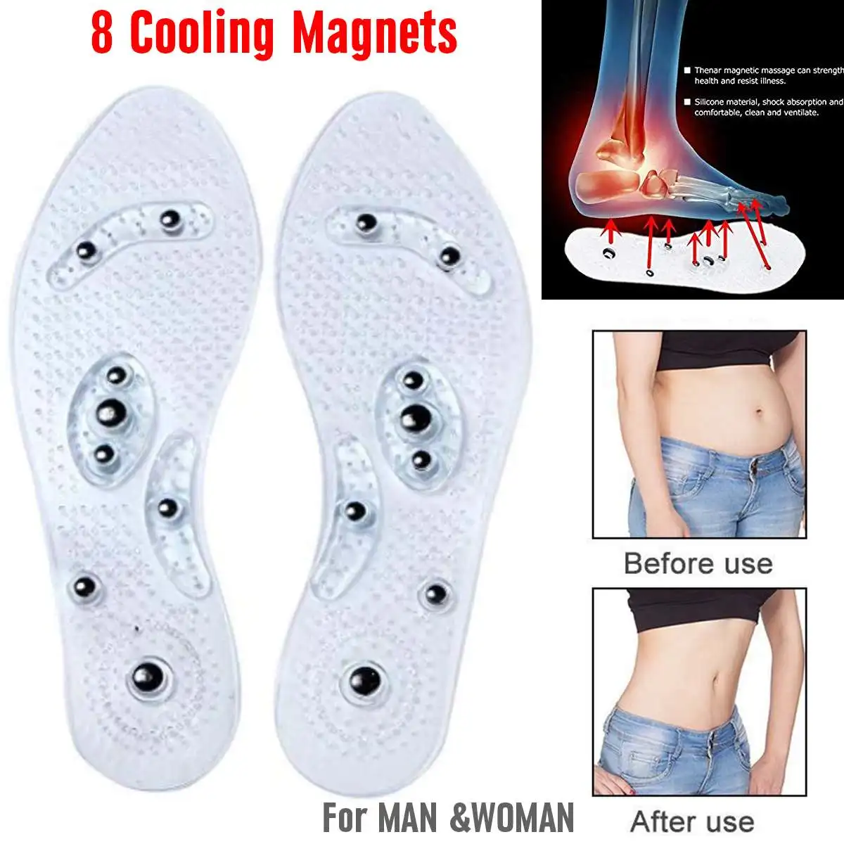 8 Magnets Shoe Gel Insoles Feet Magnetic Therapy Acupressure Massage for Female/Men Comfort Foot Care Weight Loss Relaxation Gif
8 Magnets Shoe Gel Insoles Feet Magnetic Therapy Acupressure Massage for Female/Men Comfort Foot Care Weight Loss Relaxation Gif