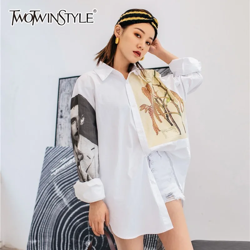 TWOTWINSTYLE Print Shirts For Women Lapel Collar Long Sleeve Hit Color Oversized Blouse Tops Female Spring 2019 Fashion New
TWOTWINSTYLE Print Shirts For Women Lapel Collar Long Sleeve Hit Color Oversized Blouse Tops Female Spring 2019 Fashion New
