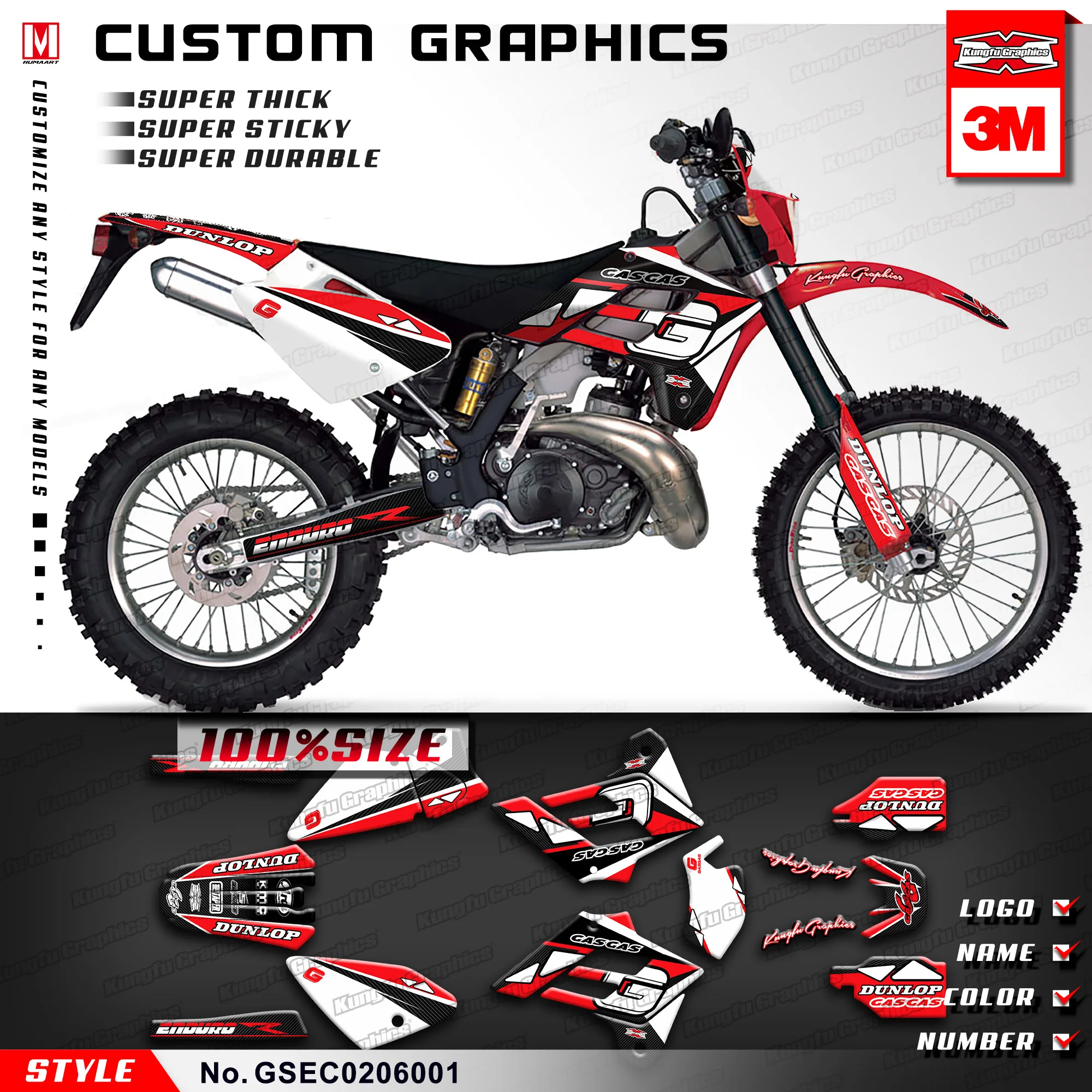 KUNGFU GRAPHICS Motorcycle Custom Stickers Kit for GAS GAS EC 125 200 250 300 2002 2003 2004 2005 2006 (Style no. GSEC0206001)
KUNGFU GRAPHICS Motorcycle Custom Stickers Kit for GAS GAS EC 125 200 250 300 2002 2003 2004 2005 2006 (Style no. GSEC0206001)