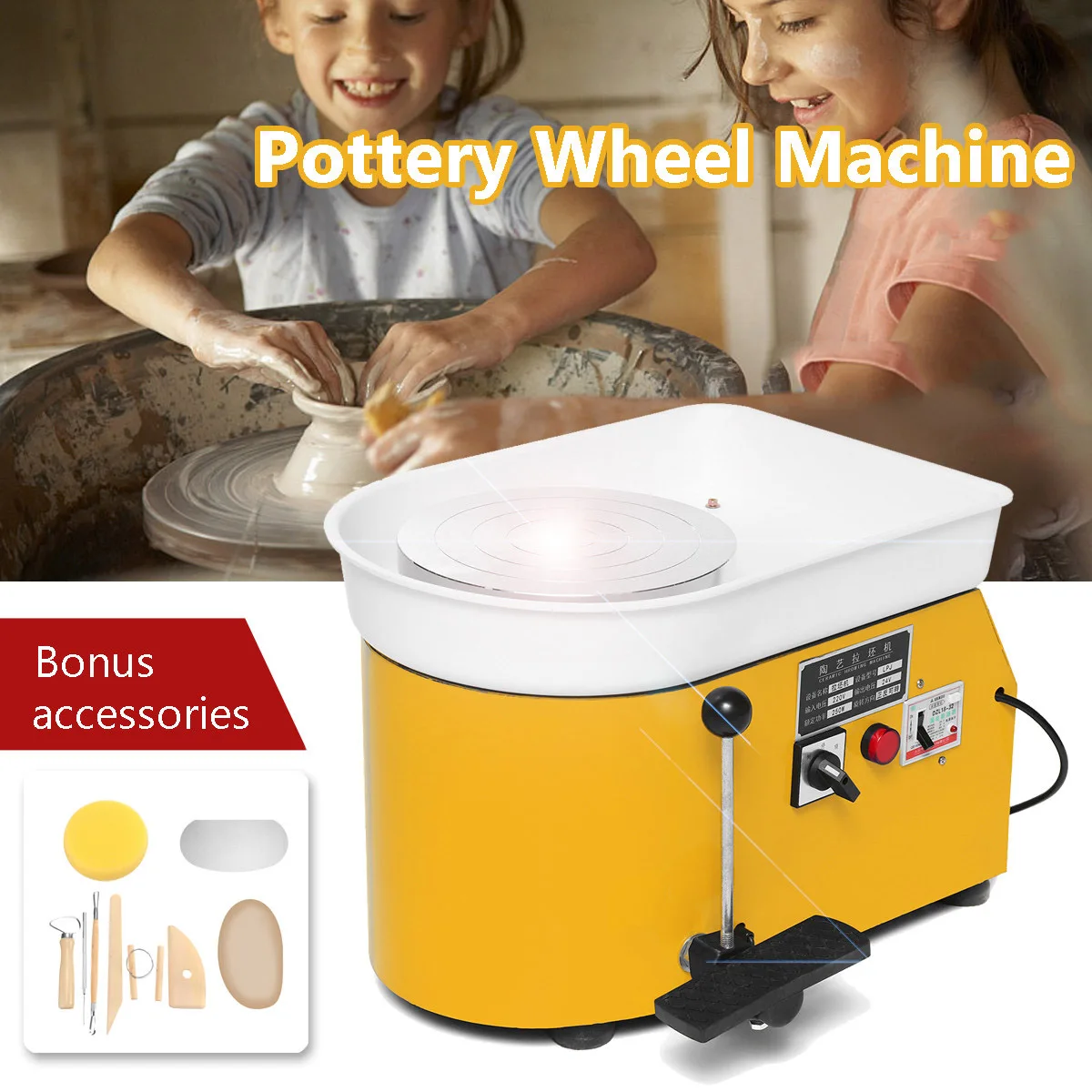 

3 Colors Pottery Forming Machine 110V/220V Electric Pottery Wheel DIY Clay Tool with Tray For Ceramic Work Art Craft 250W/350W