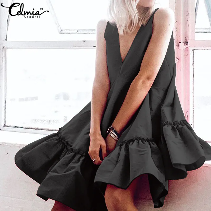 Celmia Oversized Women Ruffles Dress Sexy Sleeveless Deep V Neck Casual Solid Pleated Shirt Dresses 2019 Summer Party Vestidos
Celmia Oversized Women Ruffles Dress Sexy Sleeveless Deep V Neck Casual Solid Pleated Shirt Dresses 2019 Summer Party Vestidos