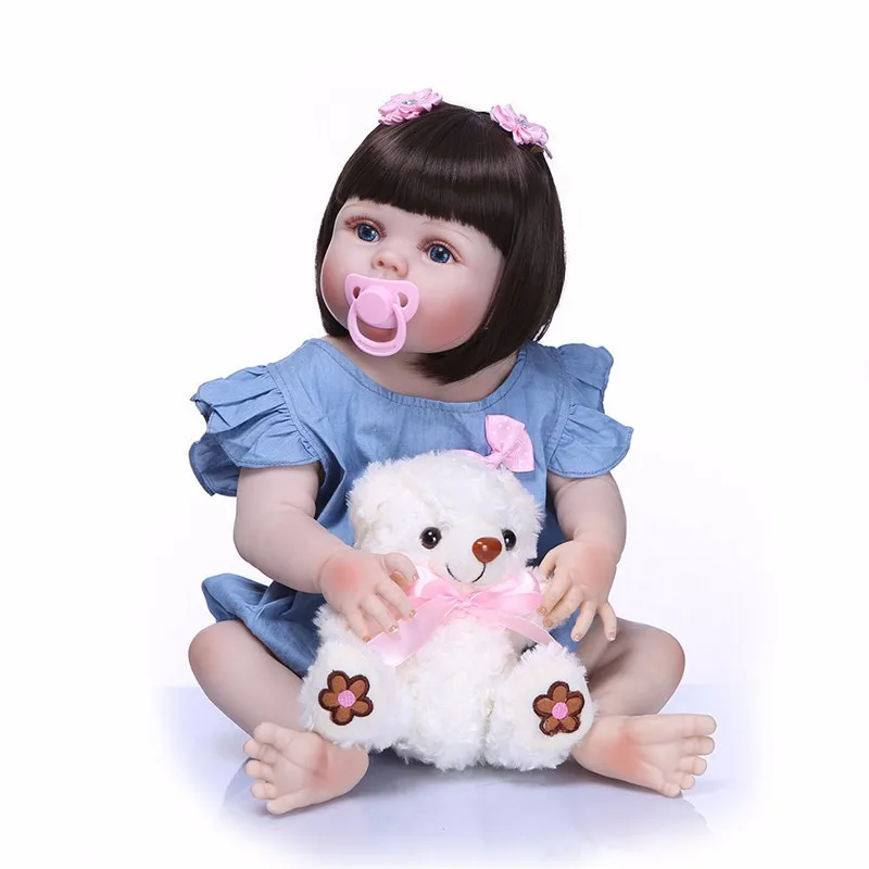 

NPK 55cm Full Body Silicone Reborn Girl Baby Doll Toy Lifelike Princess Dress Newborn Babies Doll Cute Birthday Gift Bathe Toys