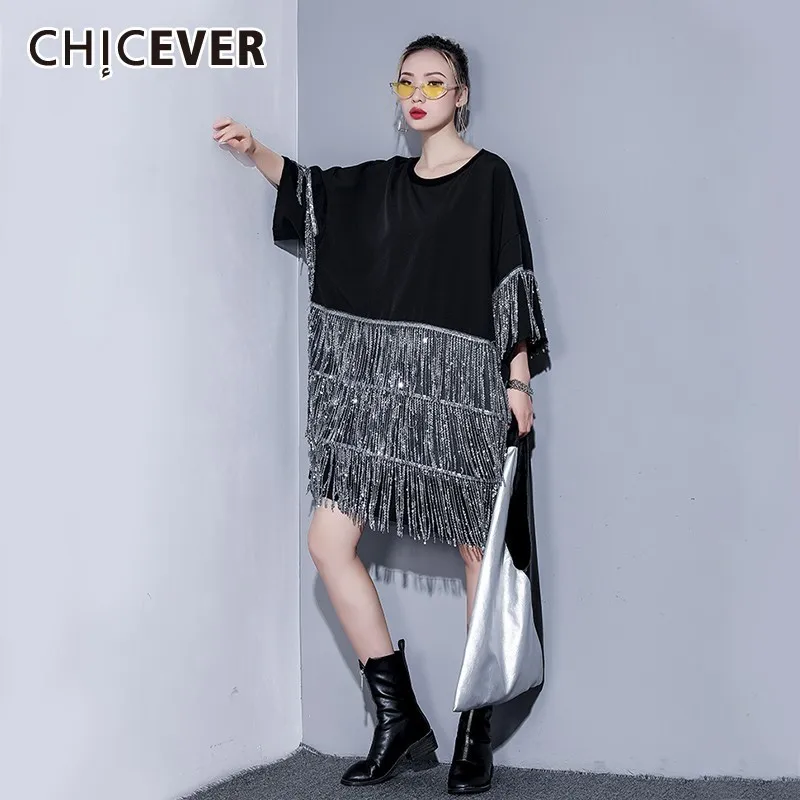 CHICEVER Spring Women Sequnied Tassel Women Dress O Neck Half Sleeve Loose Plus Size Knee-length A-line Black Dresses 2019 New
CHICEVER Spring Women Sequnied Tassel Women Dress O Neck Half Sleeve Loose Plus Size Knee-length A-line Black Dresses 2019 New