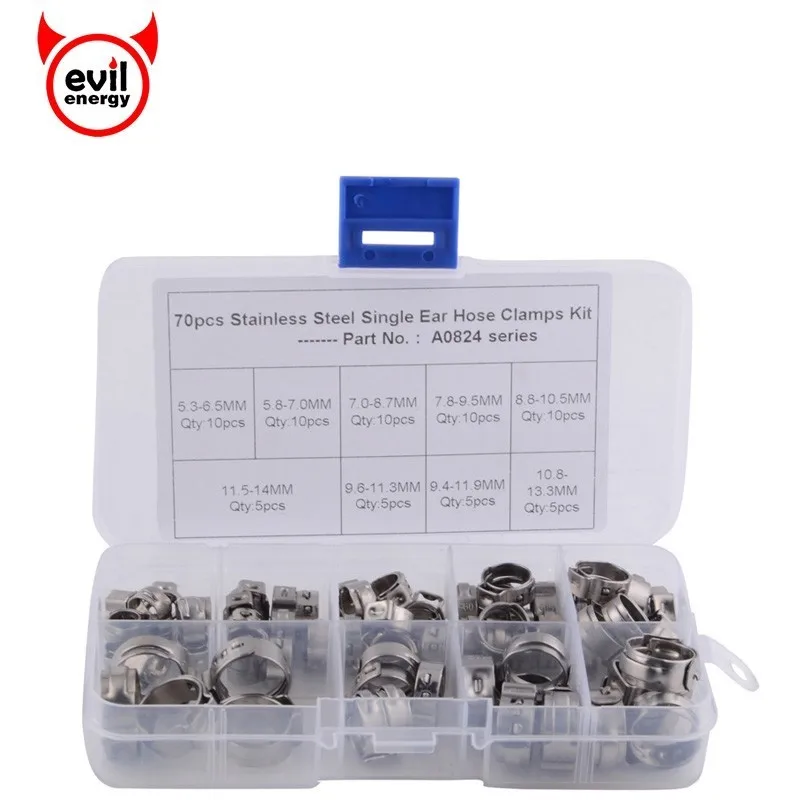 evil energy 70pcs/set 5.3-14.0mm 304 Stainless Steel Ear Hose Clamp Hose Fuel Clamps Assortment For Hydraulic Hose Fuel O Clips
evil energy 70pcs/set 5.3-14.0mm 304 Stainless Steel Ear Hose Clamp Hose Fuel Clamps Assortment For Hydraulic Hose Fuel O Clips