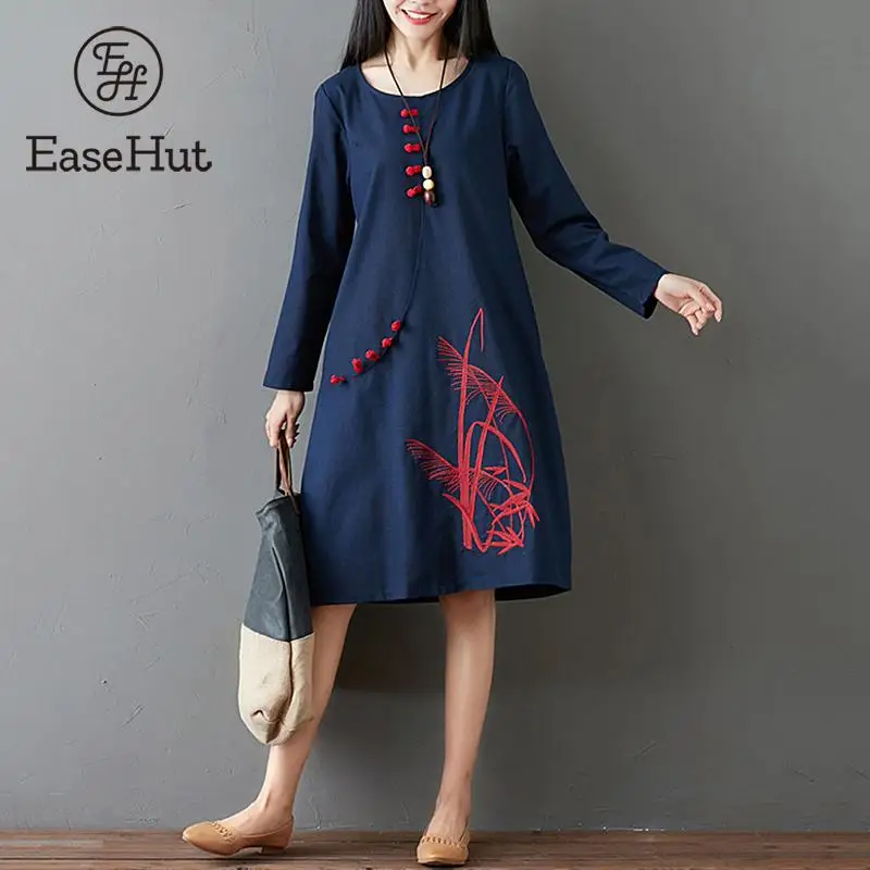 Vintage Women Midi Dress Embroidery Frog Button O Neck Long Sleeve Side Pocket Literary Casual Loose Dresses Vestidos mujer 2019
Vintage Women Midi Dress Embroidery Frog Button O Neck Long Sleeve Side Pocket Literary Casual Loose Dresses Vestidos mujer 2019