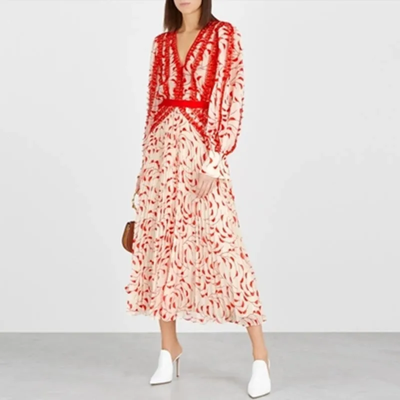 Runway Self Portrait Dress Women's 2019 Autumn Lantern White Lace Pleated Chiffon Vestidos Long Sleeve Red Floral Maxi Dress
Runway Self Portrait Dress Women's 2019 Autumn Lantern White Lace Pleated Chiffon Vestidos Long Sleeve Red Floral Maxi Dress