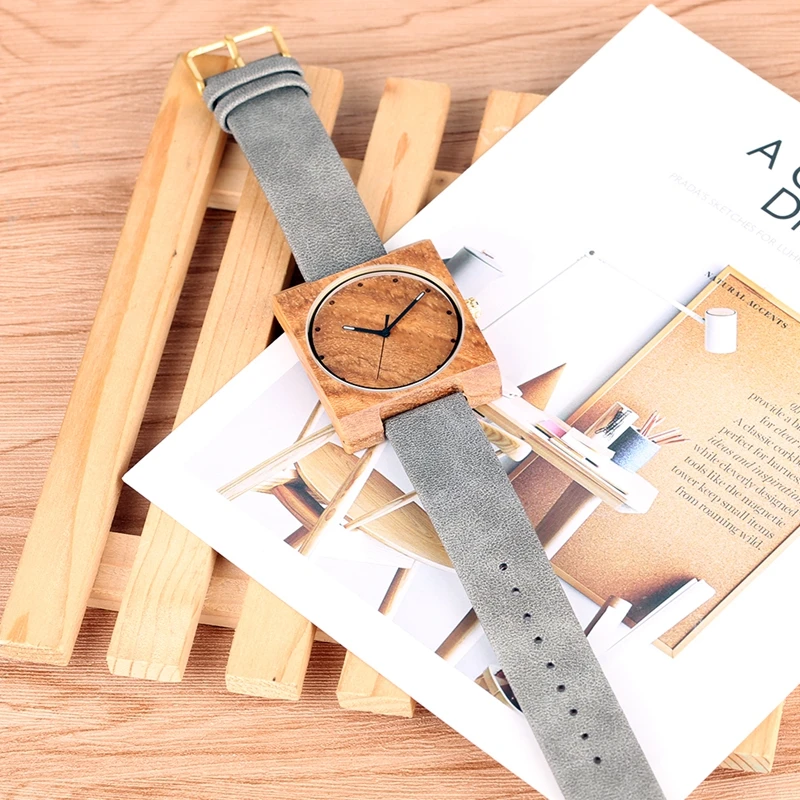 Часы наручные унисекс с квадратным циферблатом Уникальные ретро часы деревянным