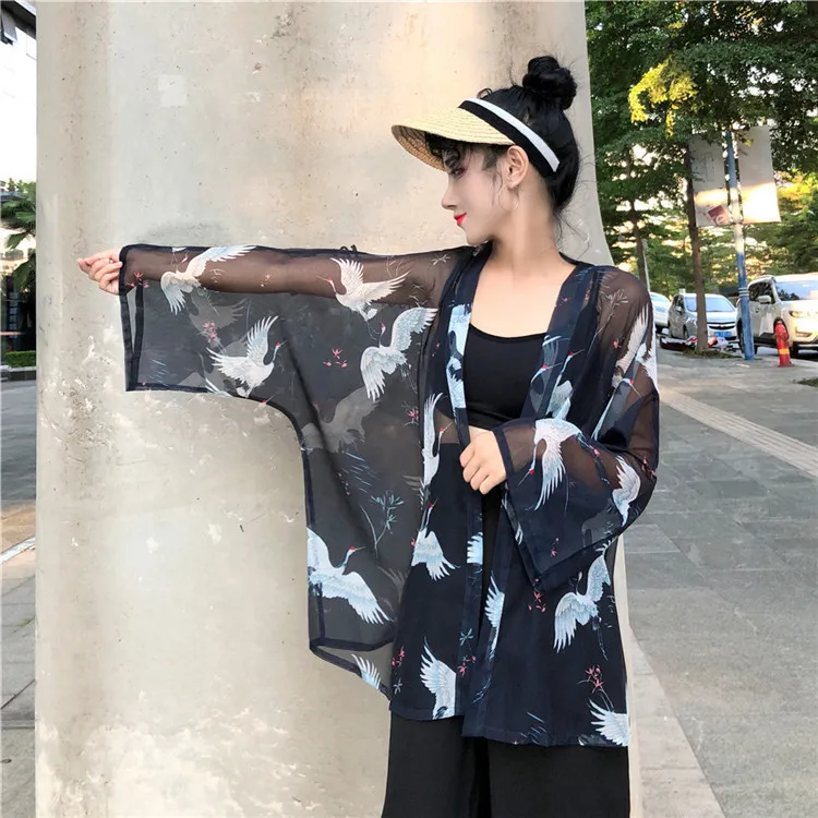 Crane Printed Thin Kimono Jacket For Women Bat Sleeved Summer 2019 New Harajuku Sun Protection Clothing Coat Transparent Jackets
Crane Printed Thin Kimono Jacket For Women Bat Sleeved Summer 2019 New Harajuku Sun Protection Clothing Coat Transparent Jackets