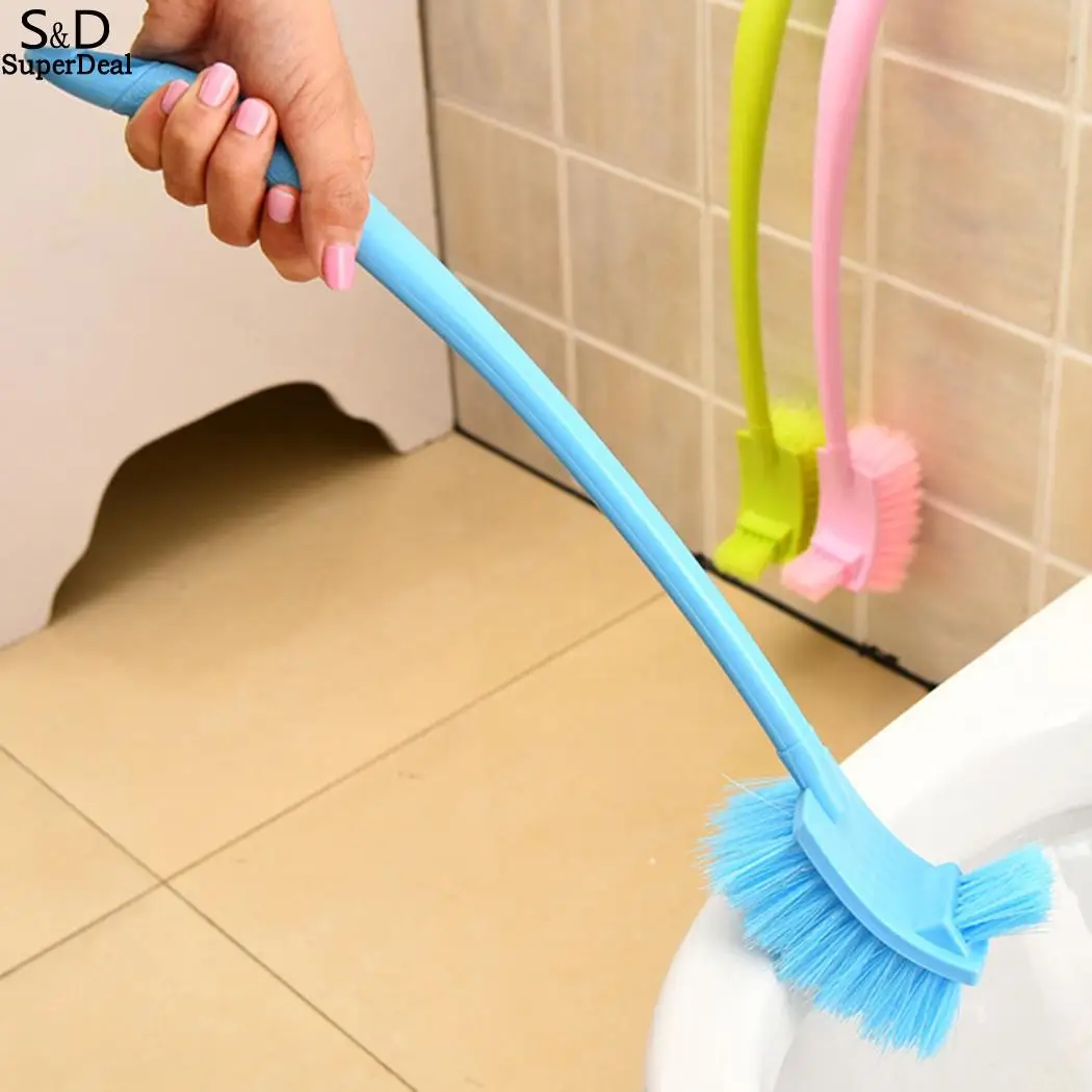 

Dead Corner Cleaning Blue Double Side Curved Pink Green Plastic Brush Toilet Brush Toilet Bathroom Long Handle