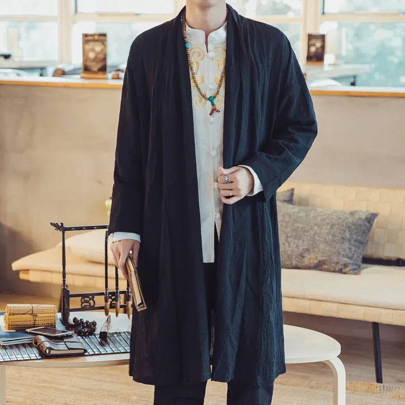 #4373 Kimono Cotton Linen Trench Coat Men Plus Size 4XL Loose Chinese Style Long Coat Mens Vintage Windbreaker Casual Jacket 
#4373 Kimono Cotton Linen Trench Coat Men Plus Size 4XL Loose Chinese Style Long Coat Mens Vintage Windbreaker Casual Jacket