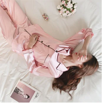 Autumn Pajama Sets Silk Satin Sleepwear Suit Pyjamas Plus Size 2XL Long Sleeve Women nightwear Set Casual home service
Autumn Pajama Sets Silk Satin Sleepwear Suit Pyjamas Plus Size 2XL Long Sleeve Women nightwear Set Casual home service