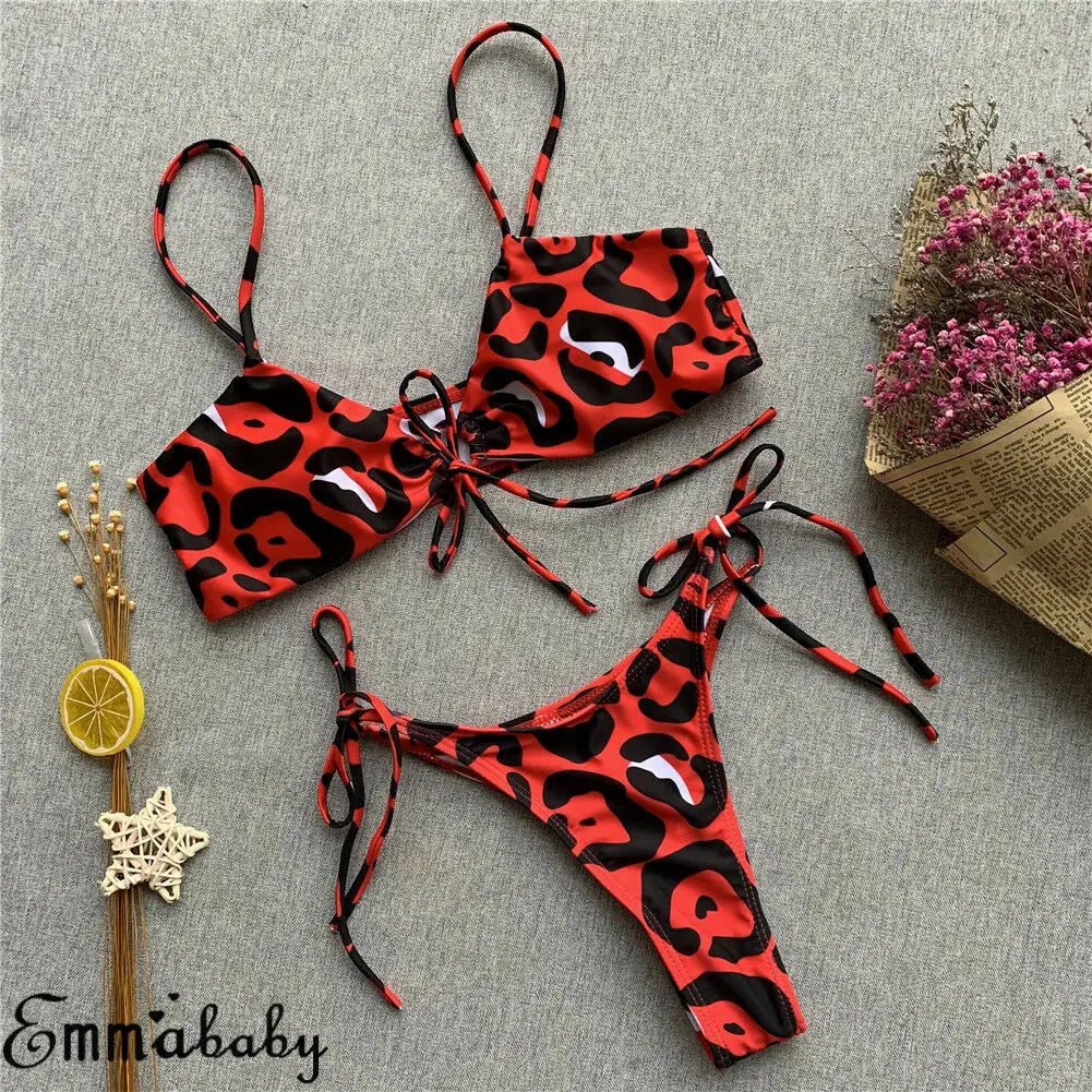 Hot Sexy Leopard Printed Bikini Set 2019 New Women Thong Biquini Swimwear Push Up Padded Swimsuit Bathing Suit Plus Size | Женская