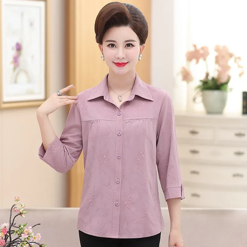 Middle Aged Women Spring Summer Blouse Top 2019 Turn-down Collar 3/4 Sleeves Loose Shirt Blusa Feminina Plus Size 4XL
Middle Aged Women Spring Summer Blouse Top 2019 Turn-down Collar 3/4 Sleeves Loose Shirt Blusa Feminina Plus Size 4XL