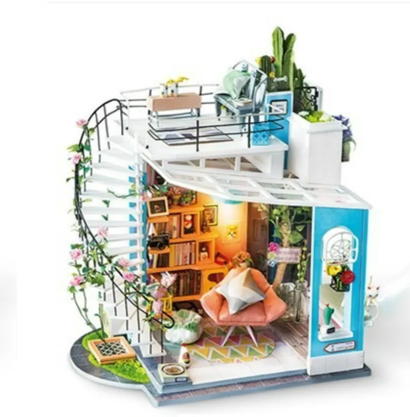

Robotime New Arrival DIY Loft with Furniture Children Adult Miniature Wooden Doll House Model Building Kits Dollhouse Toy DG