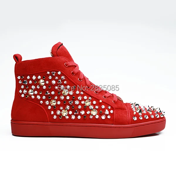 Qianruiti Brand Drop Shipping Cross-tied Lace-up Stone Studded Rivet Shoes Casual Trainers Red Suede High Top Spiked Sneakers
Qianruiti Brand Drop Shipping Cross-tied Lace-up Stone Studded Rivet Shoes Casual Trainers Red Suede High Top Spiked Sneakers