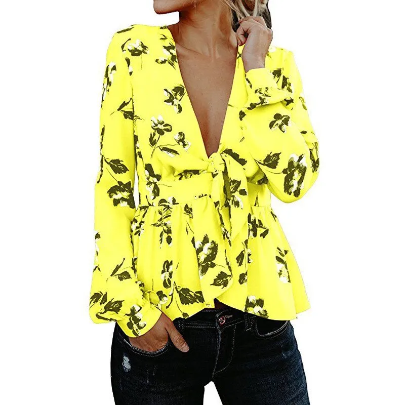 Fashion 2019 Summer New Bow Sexy Blouses Women Deep V-Neck Long Sleeve Loose Shirts Female Casual Floral Print Top
Fashion 2019 Summer New Bow Sexy Blouses Women Deep V-Neck Long Sleeve Loose Shirts Female Casual Floral Print Top