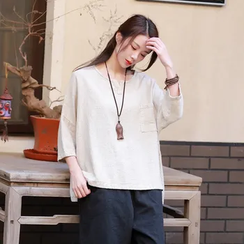 New Arrival Female Cotton Linen Loose Thin Tops Spring Summer Three Quarter Sleeve Pockets Vintage Blouse
New Arrival Female Cotton Linen Loose Thin Tops Spring Summer Three Quarter Sleeve Pockets Vintage Blouse