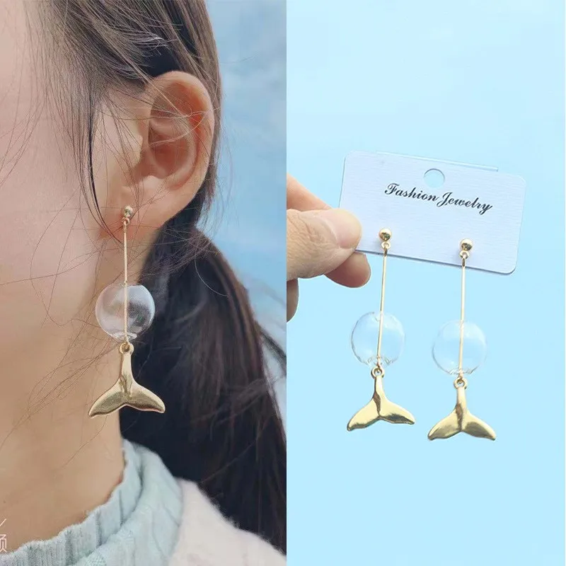 Sweet Cute Fairy Tale Mermaid Tail Drop Earrings Hollow Glass Bubble Dangle Earring for Women Girls Party Jewelry
Sweet Cute Fairy Tale Mermaid Tail Drop Earrings Hollow Glass Bubble Dangle Earring for Women Girls Party Jewelry
