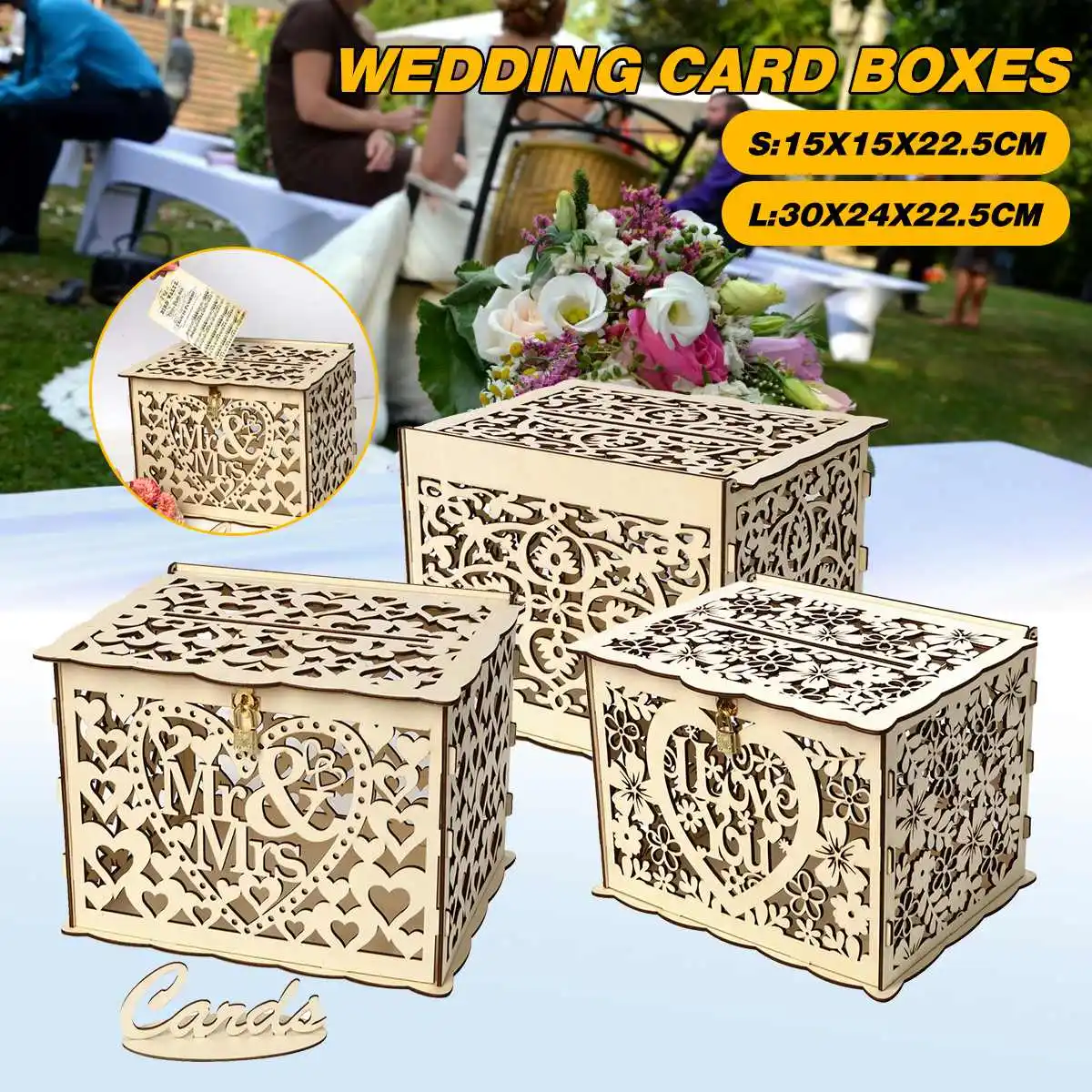 L/S Style NEW DIY Wedding Gift Card Box Wooden Money Box with Lock Beautiful Wedding Decoration Supplies for Party Storage Money
L/S Style NEW DIY Wedding Gift Card Box Wooden Money Box with Lock Beautiful Wedding Decoration Supplies for Party Storage Money