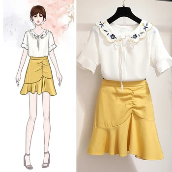 summer suit embroidery collar shirt & fishtail skirt of tall waist two-piece clothing set women chiffon top blouse vestidos
summer suit embroidery collar shirt & fishtail skirt of tall waist two-piece clothing set women chiffon top blouse vestidos