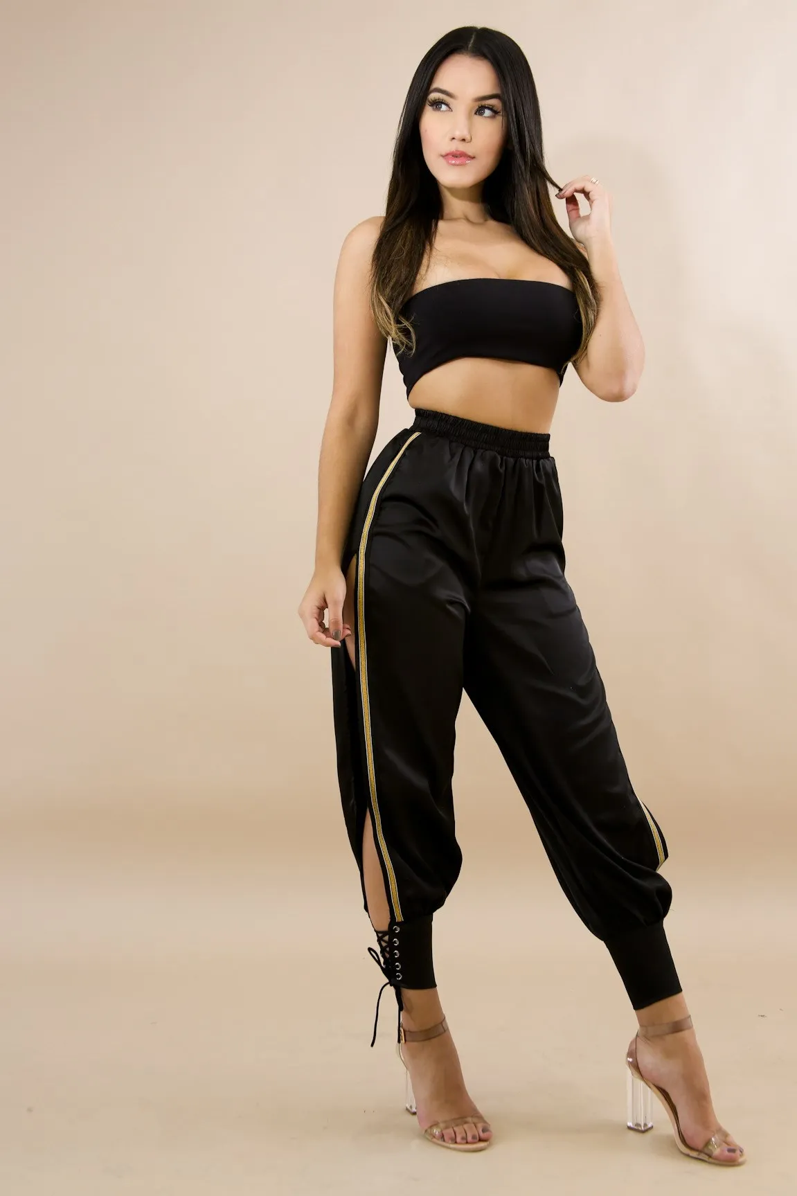 Women Open Side Sexy Pants Hollow Out Lace Up Hem Lantern Long Pants Sexy Black Club Trousers
Women Open Side Sexy Pants Hollow Out Lace Up Hem Lantern Long Pants Sexy Black Club Trousers