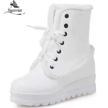 Sgesvier Women Warm Ankle Boots Winter Plush Fur Shoes Woman Lace Up Wedge Boots Fashion Inside Heels Footwear Size 33-44 B814
Sgesvier Women Warm Ankle Boots Winter Plush Fur Shoes Woman Lace Up Wedge Boots Fashion Inside Heels Footwear Size 33-44 B814