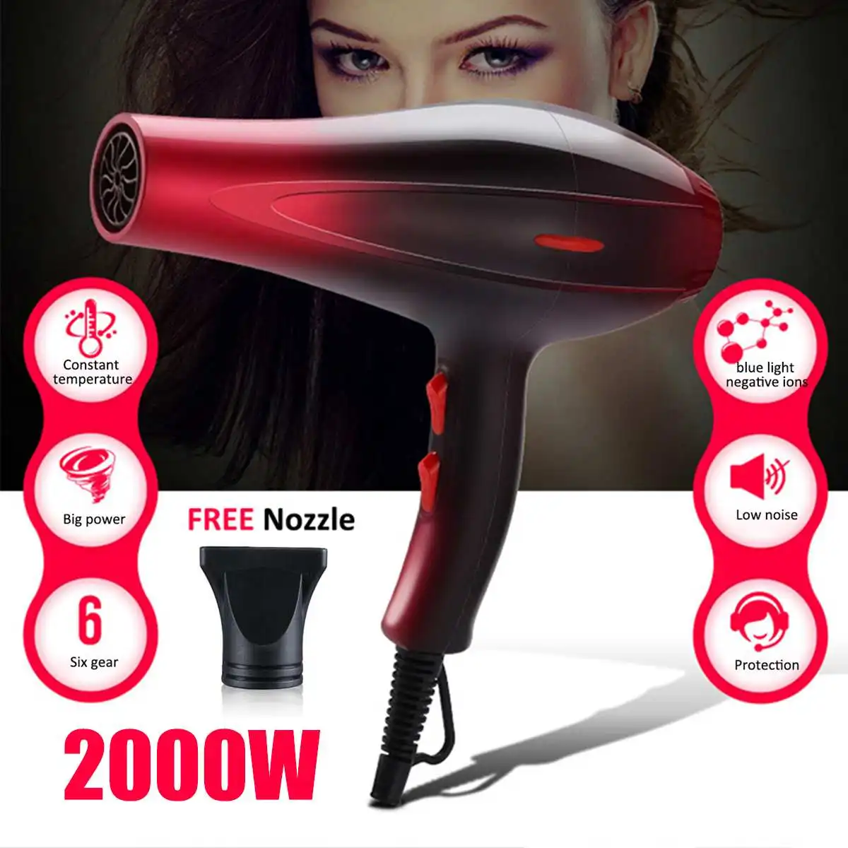 Professional Strong Power 2000W Hair Dryer Hairdressing Electric Hair Blower Low Noise Hairdryer Quick Heat Dryer for Home Salon
Professional Strong Power 2000W Hair Dryer Hairdressing Electric Hair Blower Low Noise Hairdryer Quick Heat Dryer for Home Salon