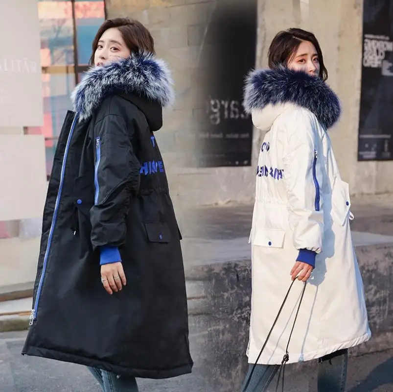 Winter large size women's down cotton pad embroidery letters long large fur collar casual jacket parkas
Winter large size women's down cotton pad embroidery letters long large fur collar casual jacket parkas