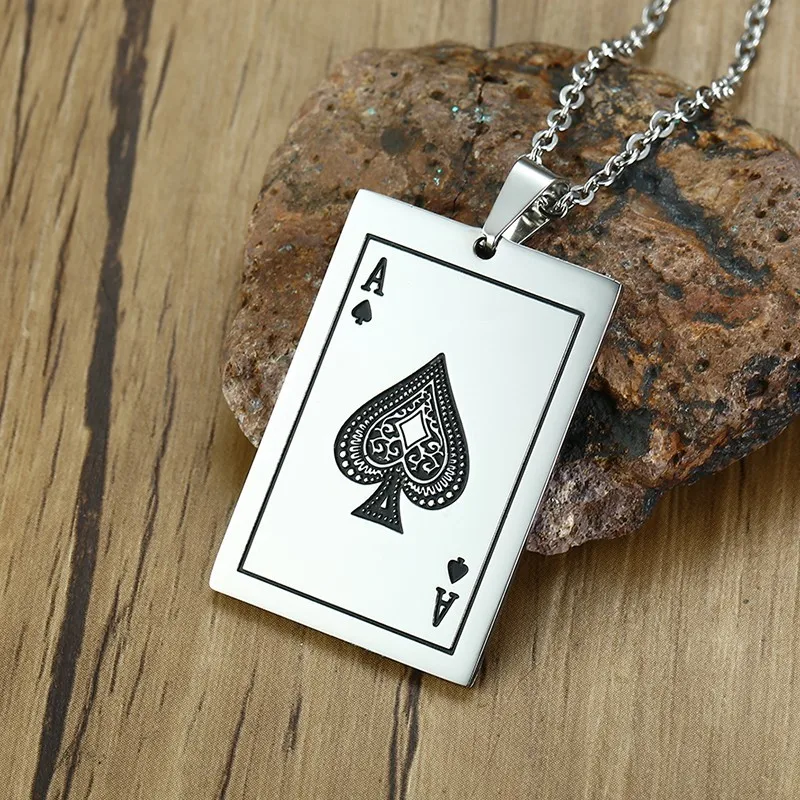 Mens Ace Of Spades Necklace Silver Tone Lucky Poker Pendant Stainless Steel Casino Playing Cards Male Fortune Jewelry
Mens Ace Of Spades Necklace Silver Tone Lucky Poker Pendant Stainless Steel Casino Playing Cards Male Fortune Jewelry