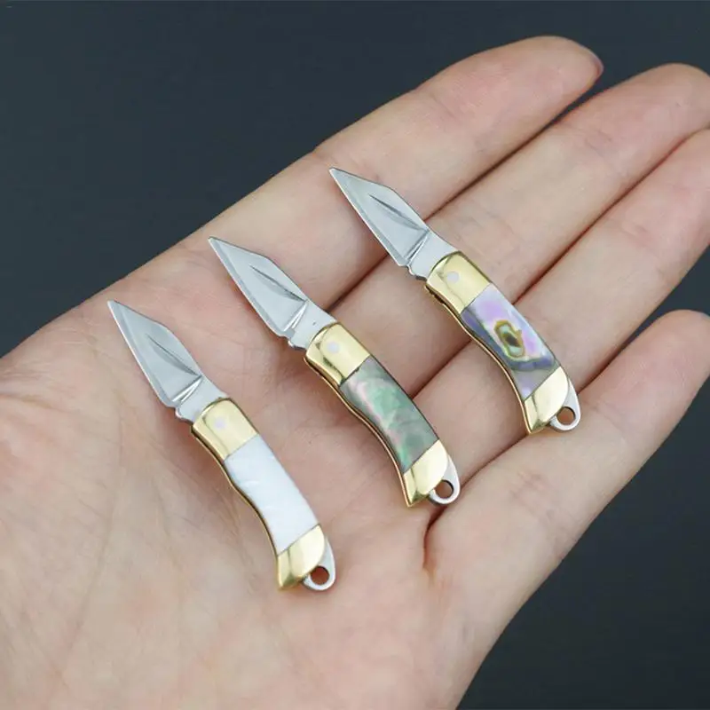 

Mini Pocket Wallet Keychain Knives Survival Beautiful Shell Necklace Folding Blade Knife EDC Tool Cutter Peeler Christmas Gift