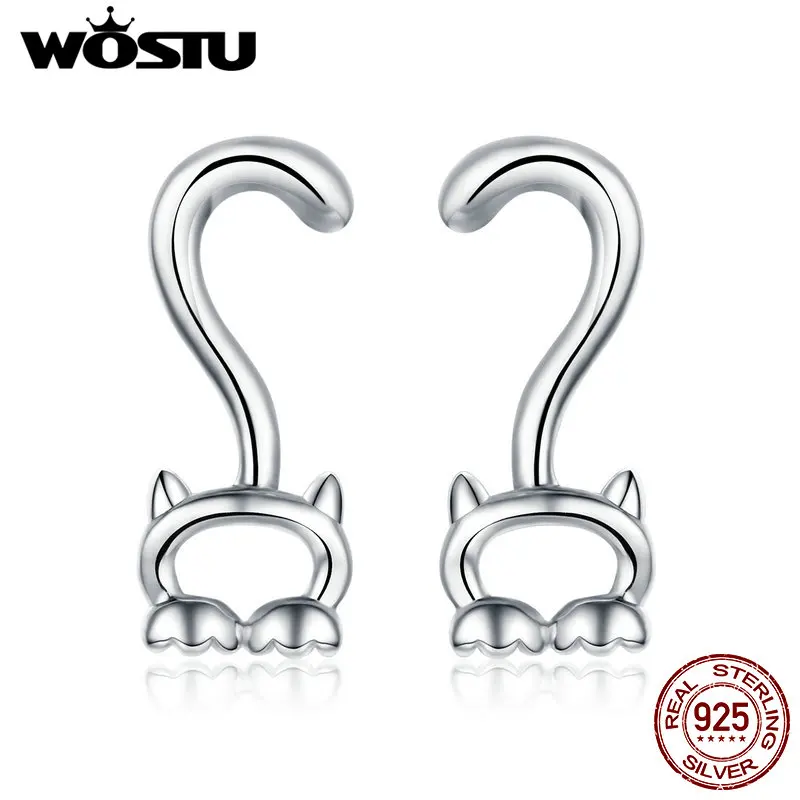 WOSTU Real 925 Sterling Silver Cute Kitty Cat Long Tail Stud Earrings For Women Small Funny Earrings Fashion Girl Jewelry CQE564 
WOSTU Real 925 Sterling Silver Cute Kitty Cat Long Tail Stud Earrings For Women Small Funny Earrings Fashion Girl Jewelry CQE564