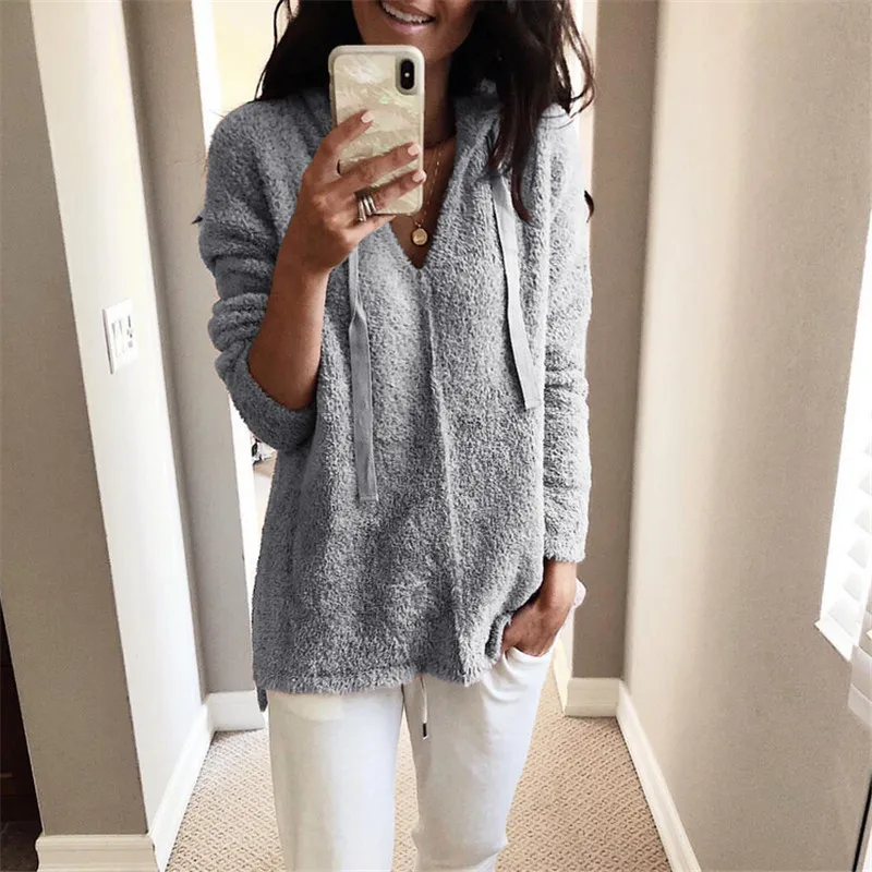 Women's Loose Pullover Sweatshirts Jumper V Neck Long Sleeve Drawstrings Top Hoodies Autumn Winter Warm Velvet Fluffy Sweatshirt
Women's Loose Pullover Sweatshirts Jumper V Neck Long Sleeve Drawstrings Top Hoodies Autumn Winter Warm Velvet Fluffy Sweatshirt