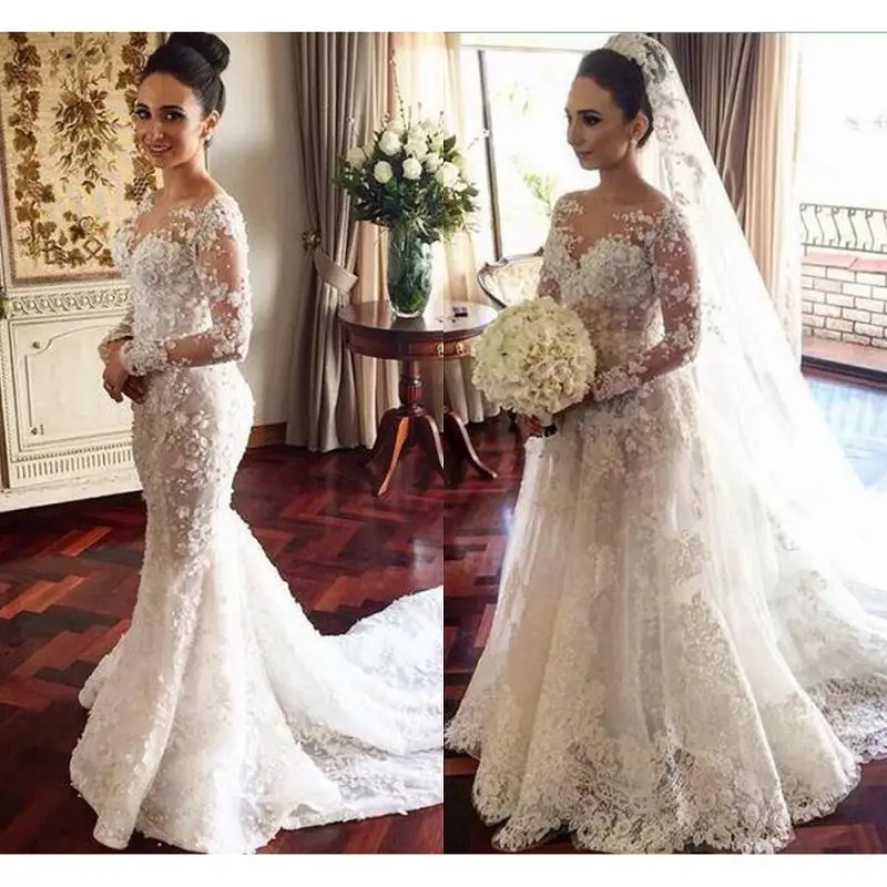 Luxury Mermaid Lace Wedding Gowns 2019 Vestido De Noiva Long Sleeve Sheer Bridal Dresses Custom Made Robe De Mariee
Luxury Mermaid Lace Wedding Gowns 2019 Vestido De Noiva Long Sleeve Sheer Bridal Dresses Custom Made Robe De Mariee