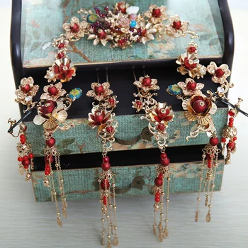 new style Chinese crown long tassel hair sticks red pearls tiara costume wedding bride's headdress
new style Chinese crown long tassel hair sticks red pearls tiara costume wedding bride's headdress