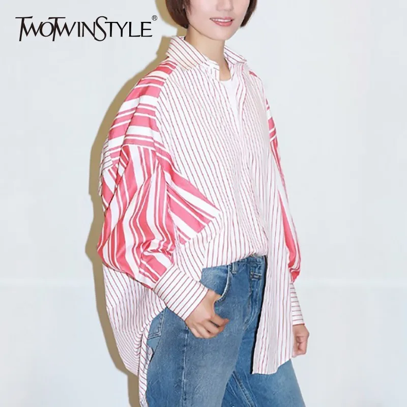 TWOTWINSTYLE Patchwork Striped Women's Shirt Blouse Top Female Loose Plus Size Casual Spring Shirts Clothes Fashion Korean New
TWOTWINSTYLE Patchwork Striped Women's Shirt Blouse Top Female Loose Plus Size Casual Spring Shirts Clothes Fashion Korean New