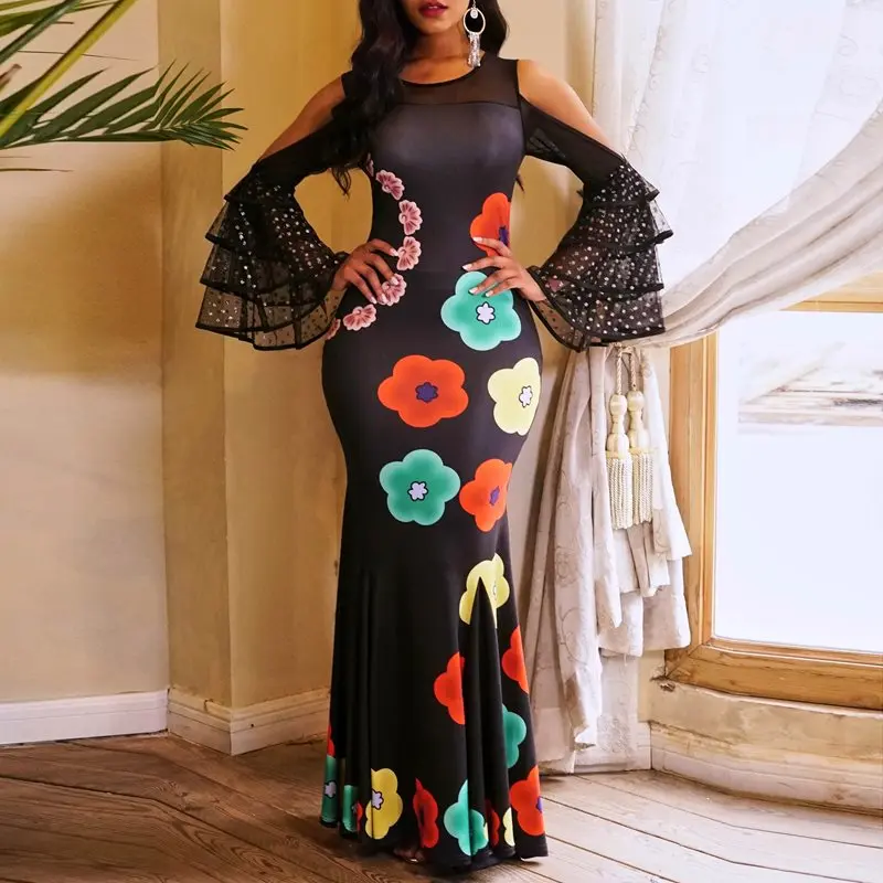 Clocolor Long Party Dress Women Elegant Floral Printed Black Off Shoulder Mesh Bodycon Mermaid Evening Ruffle Sleeve Maxi Dress
Clocolor Long Party Dress Women Elegant Floral Printed Black Off Shoulder Mesh Bodycon Mermaid Evening Ruffle Sleeve Maxi Dress