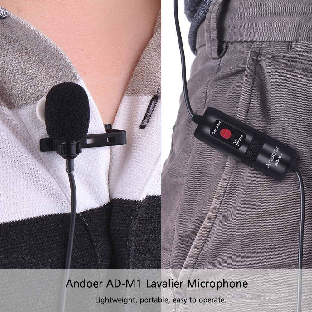 Andoer Lavalier Microphone Omni-directional Condenser Microphone with Foam Windscreen for DSLR Camera Camcorder Audio Recorder
Andoer Lavalier Microphone Omni-directional Condenser Microphone with Foam Windscreen for DSLR Camera Camcorder Audio Recorder