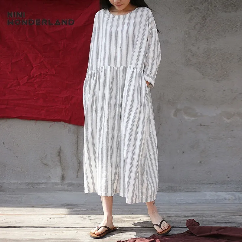 NINI WONDERLAND 2019 Spring Summer Striped Dress Lady Empire Robe Vintage Dress Women Loose Dress Female Casual Clothes Big Size
NINI WONDERLAND 2019 Spring Summer Striped Dress Lady Empire Robe Vintage Dress Women Loose Dress Female Casual Clothes Big Size