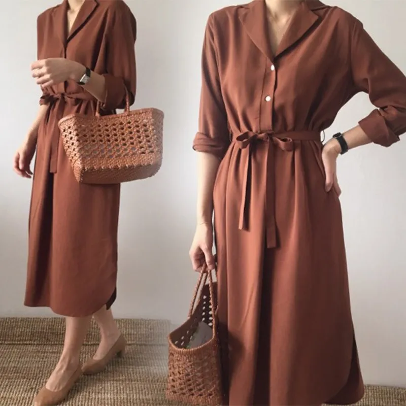 Spring Korean Solid Lace-up Women Loose Shirt Dress Fashion V-neck Split A-line Mid Dress Long Sleeve Casual Dresses
Spring Korean Solid Lace-up Women Loose Shirt Dress Fashion V-neck Split A-line Mid Dress Long Sleeve Casual Dresses