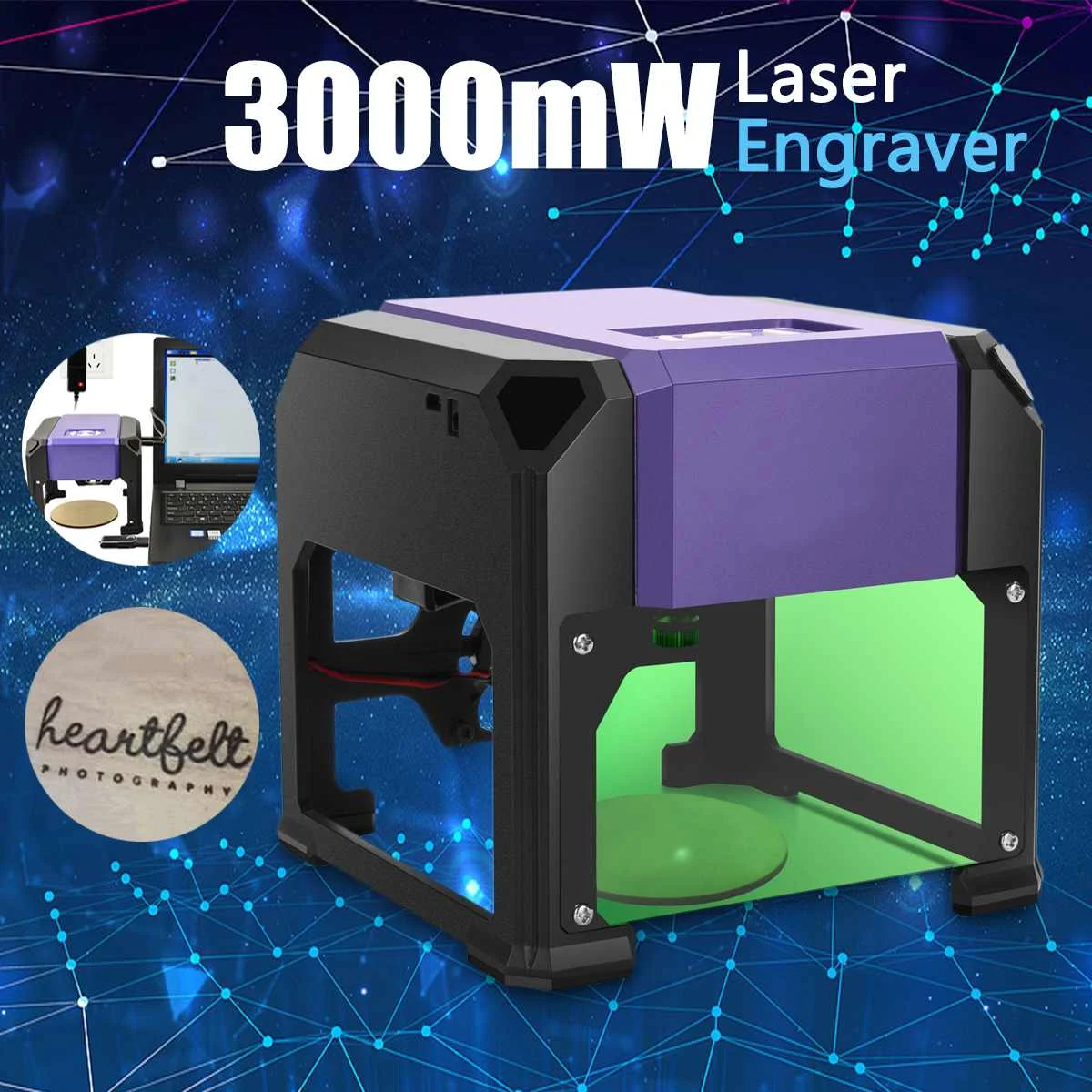 Desktop Laser Engraver Machine 3000mW USB DIY Logo Mark Printer Cutter CNC Laser Carving Machine 80x80mm Engraving Range
Desktop Laser Engraver Machine 3000mW USB DIY Logo Mark Printer Cutter CNC Laser Carving Machine 80x80mm Engraving Range