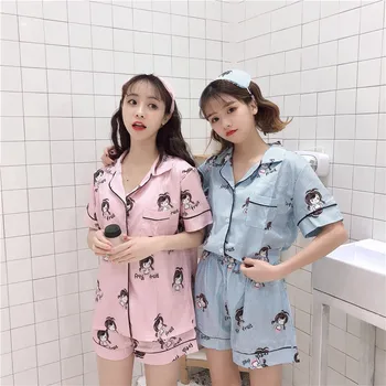 100% Cotton Blue Pink Summer cottoon casual Short Sleeves Pajama Sets Women Shorts cartoon Loungewear Woman Pijama Set 
100% Cotton Blue Pink Summer cottoon casual Short Sleeves Pajama Sets Women Shorts cartoon Loungewear Woman Pijama Set