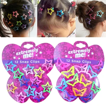 12PCS/Set Kids Children Star BB Clips Asymptotic color Pentagram Colors HairClips Butterfly Glitter Candy Color Hair Accessories