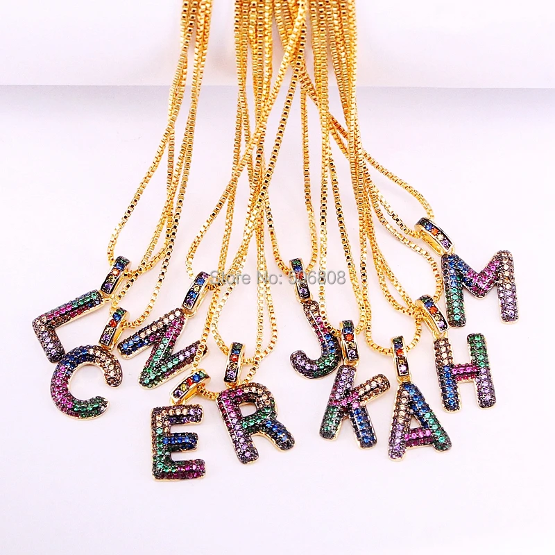 6PCS ZYZ-N1580 Rainbow CZ Micro Pave Initial Alphabet Letter Pendant Necklace in Gold Color
6PCS ZYZ-N1580 Rainbow CZ Micro Pave Initial Alphabet Letter Pendant Necklace in Gold Color