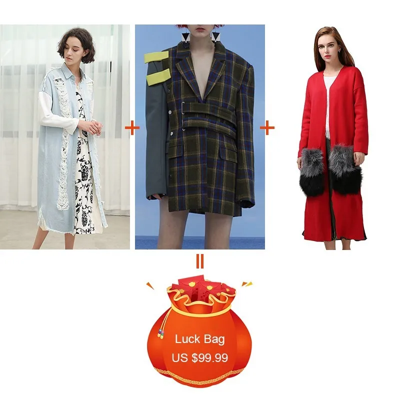 TWOTWINSTYLE 3 Pieces/lot Clearance Ripped Hole Denim Coat Irregular Patchwork Plaid Blazer Coat Knitting Cardigan 2019 Fashion
TWOTWINSTYLE 3 Pieces/lot Clearance Ripped Hole Denim Coat Irregular Patchwork Plaid Blazer Coat Knitting Cardigan 2019 Fashion