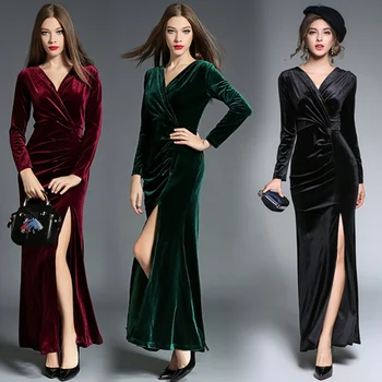 2018 Burgundy Long Sleeve Maxi Slimming Dresses Sexy V-neck Velvet Side slit Long Elegant Dress Gown Solid Green Color for Party
2018 Burgundy Long Sleeve Maxi Slimming Dresses Sexy V-neck Velvet Side slit Long Elegant Dress Gown Solid Green Color for Party