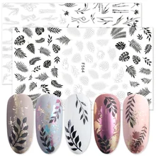 1 Uds. Pegatinas 3d en uñas hoja blanca negra letras flores diseños uñas hojas adhesivas calcomanías de decoración para uñas envolturas LEF555-573(China)