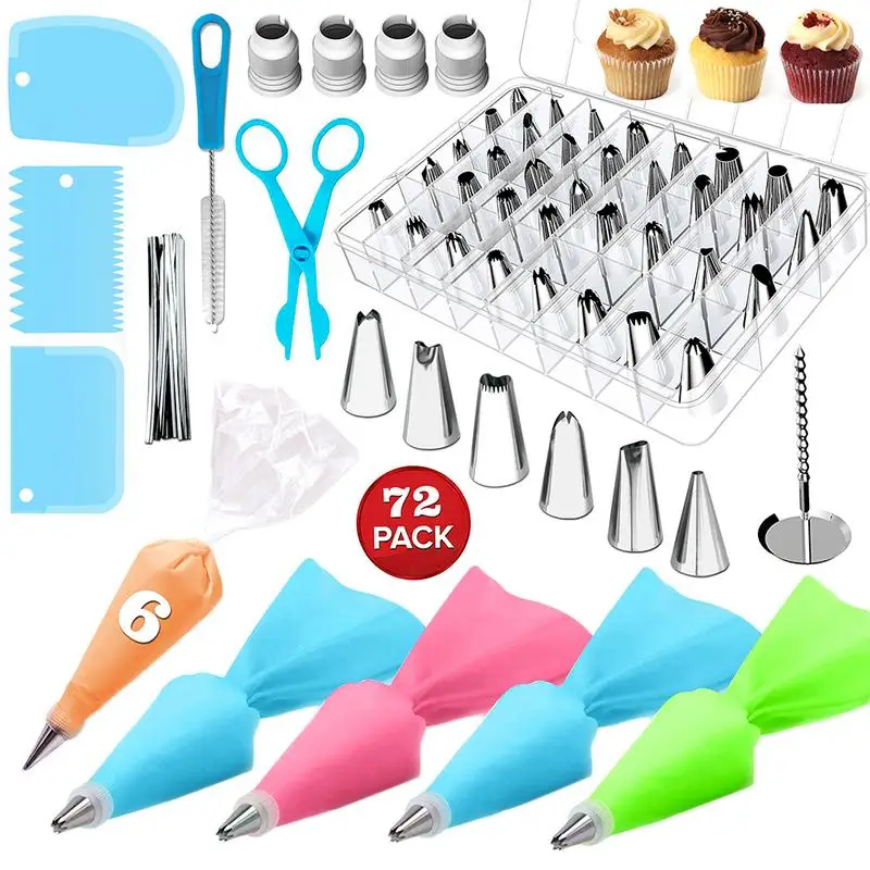 

New 72Pcs/set Cake Decorating Kit Baking Supplies with Cookie Cream Scraper Icing Cupcake Bags Tips Cake Decorating Tools