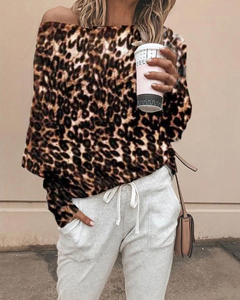 2018 Fashion Women One Off The Shoulder Long Batwing Sleeve Leopard Printed Cotton T-shirts Loose Plain High Street Tee Tops
2018 Fashion Women One Off The Shoulder Long Batwing Sleeve Leopard Printed Cotton T-shirts Loose Plain High Street Tee Tops